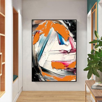 パレットナイフによるオレンジ色の厚塗り抽象ストロークウォールアートミニマリズム Oil Paintings
